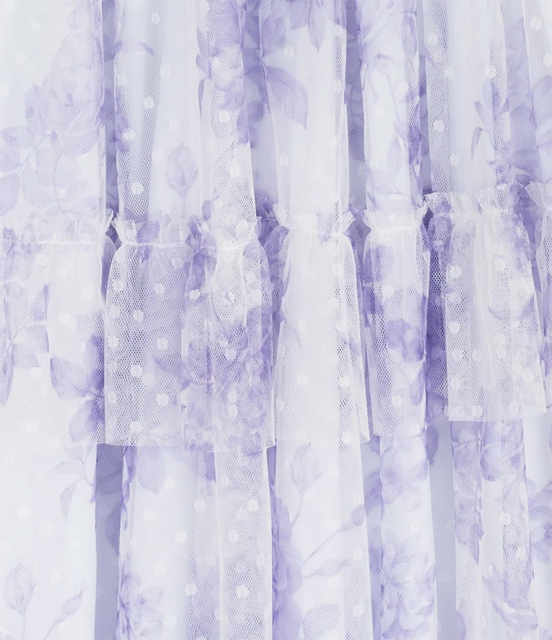 Rare Editions Big Girls Flutter-Sleeve Floral/Clip-Dot Patterned Long Dress