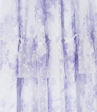 Rare Editions Big Girls Flutter-Sleeve Floral/Clip-Dot Patterned Long Dress