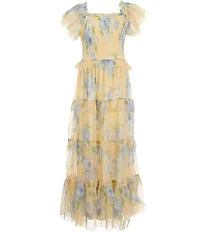 Rare Editions Big Girls Flutter Sleeve Shoulder Strap Floral Printed Maxi Dress