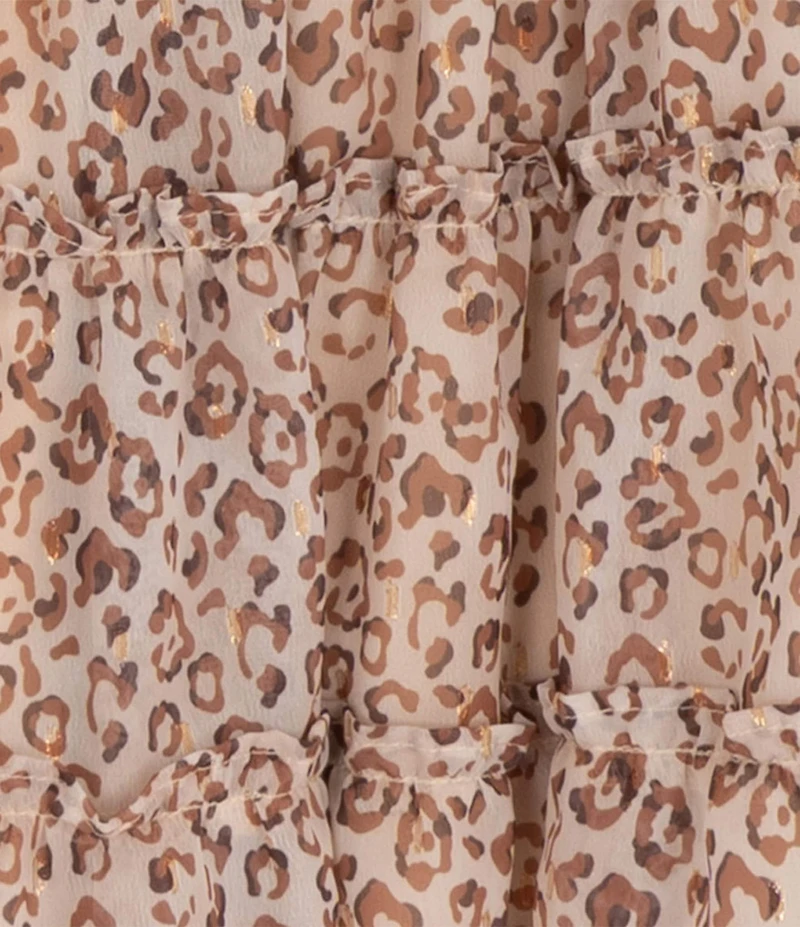 Rare Editions Big Girls Leopard Print Smocked Long Sleeve Chiffon Dress with Denim Vest Set