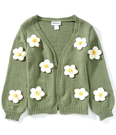 Rare Editions Big Girls Long Sleeve 3D Flower Knit Cardigan
