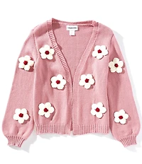 Rare Editions Big Girls Long Sleeve 3D Flower Knit Cardigan