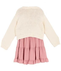 Rare Editions Big Girls Long-Sleeve Bow-Accented Chunky-Knit Cardigan & Sleeveless Textured-Knit Fit-And-Flare Dress Set