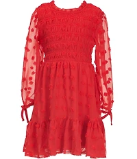 Rare Editions Big Girls Long-Sleeve Clip-Dot Chiffon Fit-And-Flare Dress