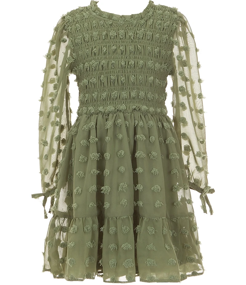 Rare Editions Big Girls Long-Sleeve Clip-Dotted Fit-And-Flare Dress