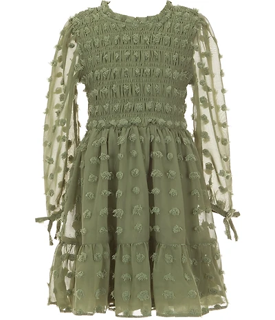 Rare Editions Big Girls Long-Sleeve Clip-Dotted Fit-And-Flare Dress