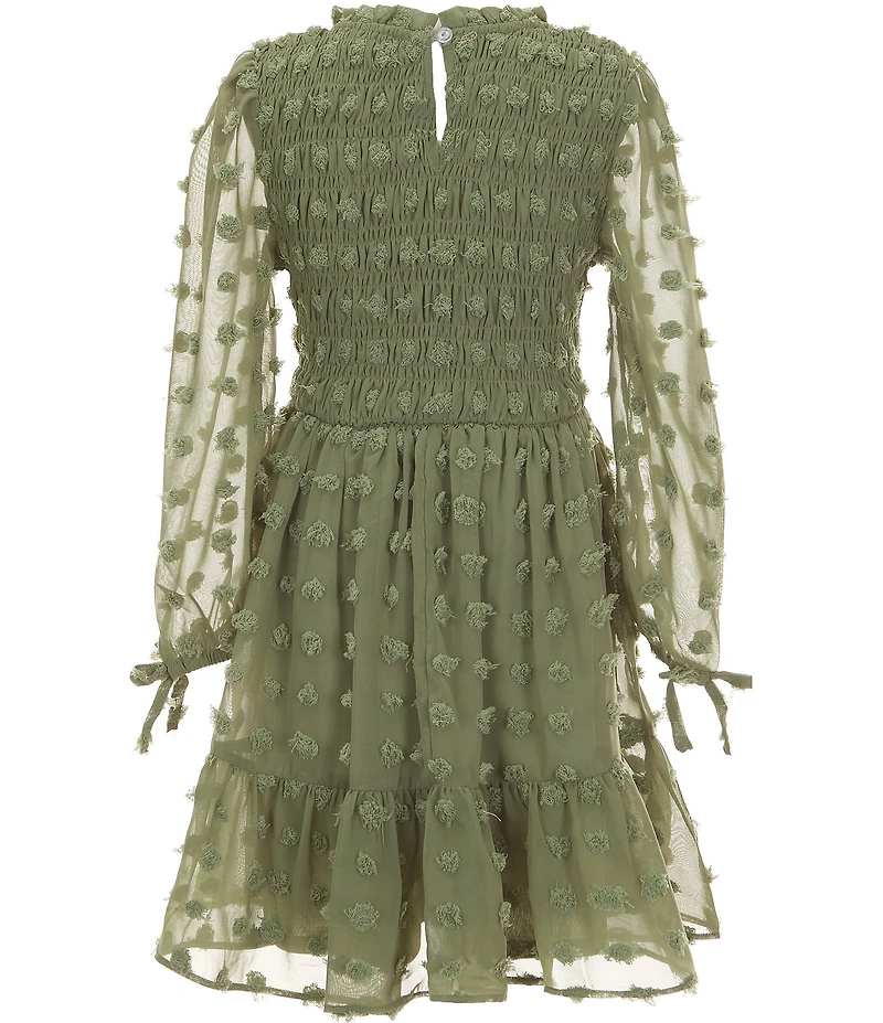 Rare Editions Big Girls Long-Sleeve Clip-Dotted Fit-And-Flare Dress