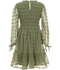 Rare Editions Big Girls Long-Sleeve Clip-Dotted Fit-And-Flare Dress