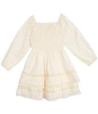 Rare Editions Big Girls Long-Sleeve Clip-Dotted Textured Woven Fit-And-Flare Dress