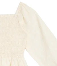 Rare Editions Big Girls Long-Sleeve Clip-Dotted Textured Woven Fit-And-Flare Dress