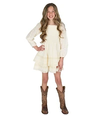 Rare Editions Big Girls Long-Sleeve Clip-Dotted Textured Woven Fit-And-Flare Dress