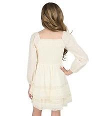 Rare Editions Big Girls Long-Sleeve Clip-Dotted Textured Woven Fit-And-Flare Dress