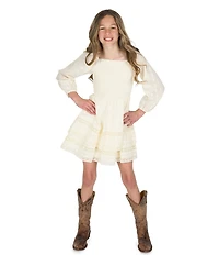 Rare Editions Big Girls Long-Sleeve Clip-Dotted Textured Woven Fit-And-Flare Dress