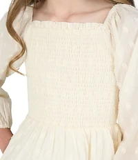 Rare Editions Big Girls Long-Sleeve Clip-Dotted Textured Woven Fit-And-Flare Dress