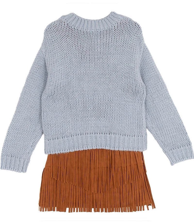 Rare Editions Big Girls Long-Sleeve Cowboy-Boot-Appliqued Sweater & Short-Sleeve Fringed-Hem Dress