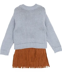 Rare Editions Big Girls Long-Sleeve Cowboy-Boot-Appliqued Sweater & Short-Sleeve Fringed-Hem Dress