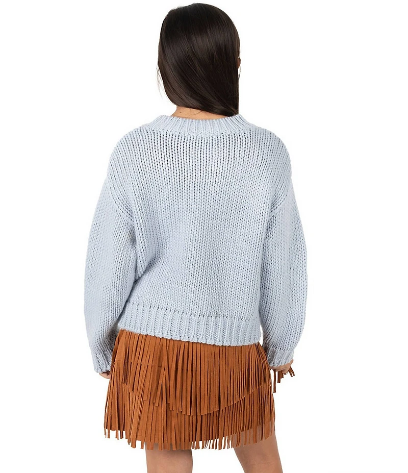 Rare Editions Big Girls Long-Sleeve Cowboy-Boot-Appliqued Sweater & Short-Sleeve Fringed-Hem Dress