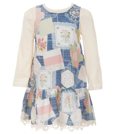 Rare Editions Big Girls Long Sleeve Demin Patchwork Dress
