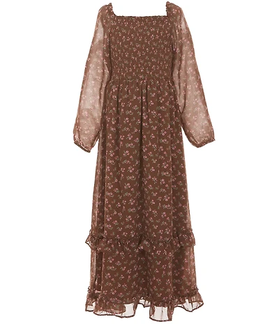 Rare Editions Big Girls Long Sleeve Ditsy Floral Chiffon Maxi Dress