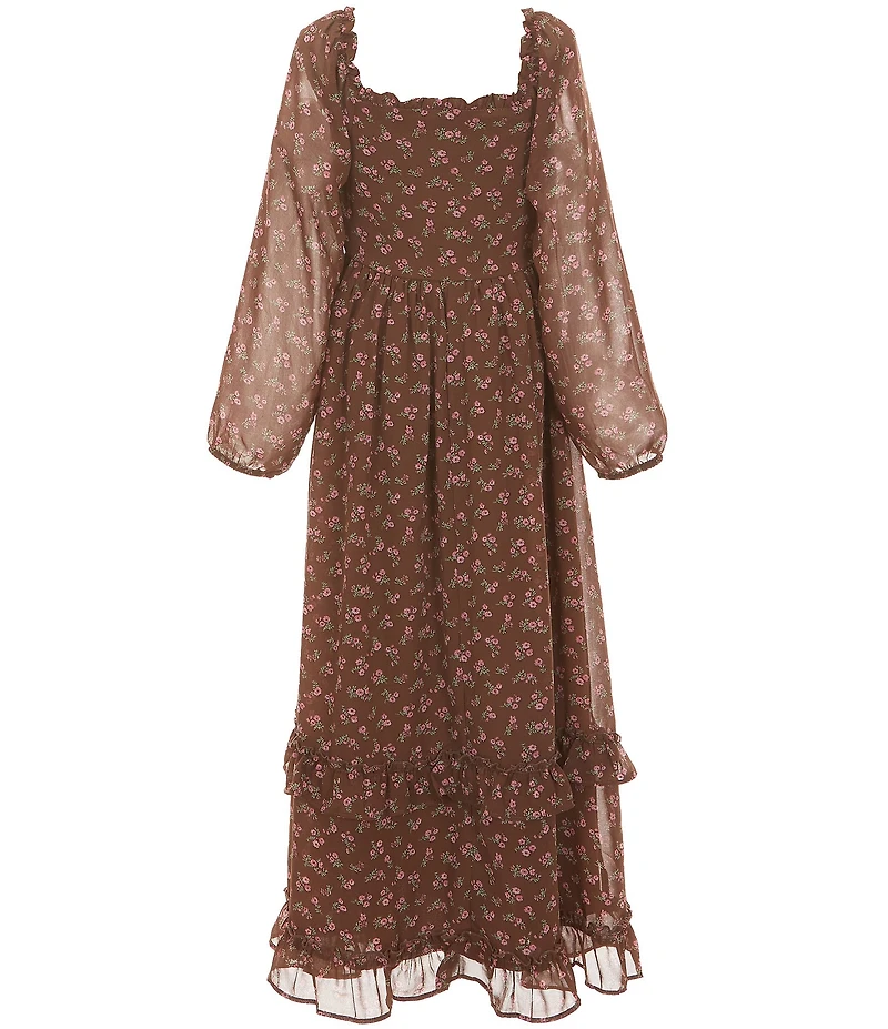 Rare Editions Big Girls Long Sleeve Ditsy Floral Chiffon Maxi Dress