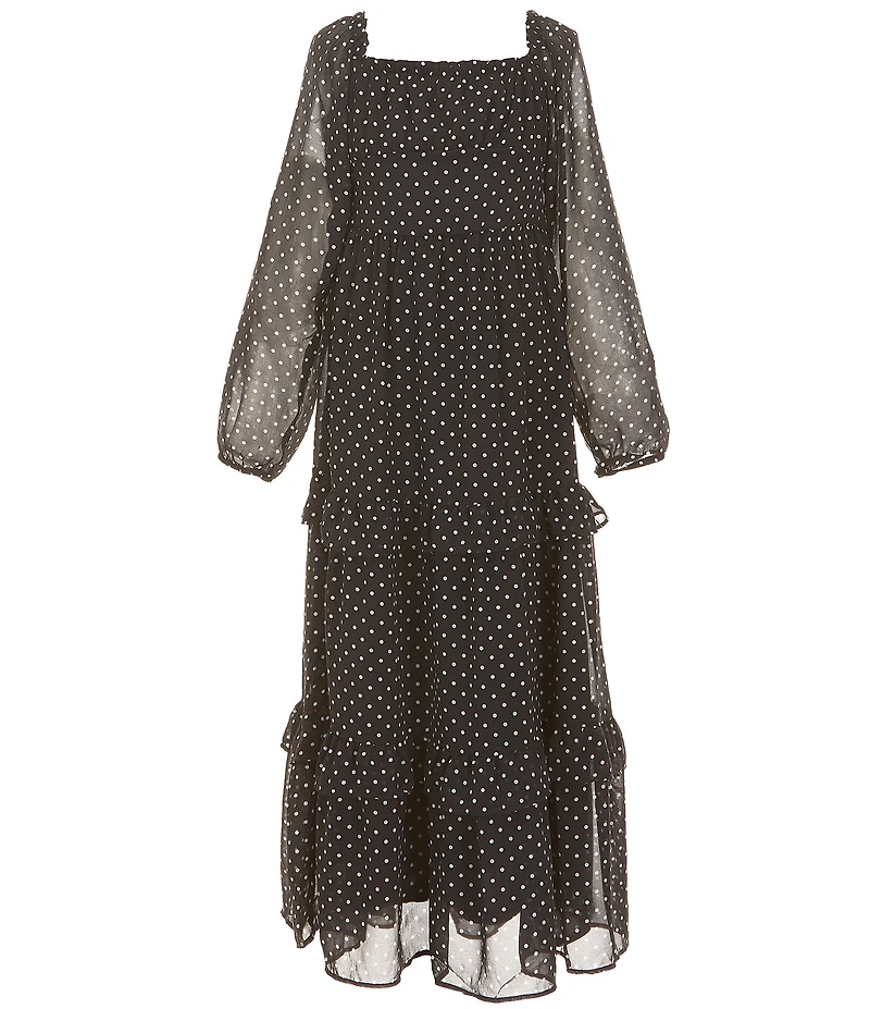 Rare Editions Big Girls Long Sleeve Dotted Chiffon Maxi Dress
