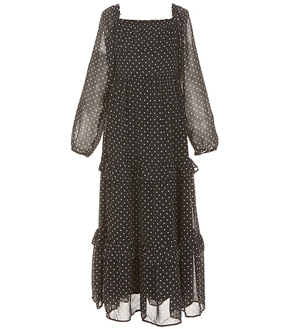 Rare Editions Big Girls Long Sleeve Dotted Chiffon Maxi Dress