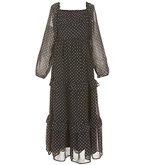Rare Editions Big Girls Long Sleeve Dotted Chiffon Maxi Dress