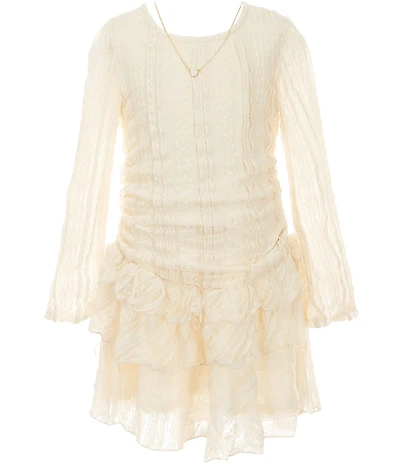 Rare Editions Big Girls Long Sleeve Drop Waist Ruffle Lace Dress