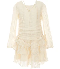 Rare Editions Big Girls Long Sleeve Drop Waist Ruffle Lace Dress