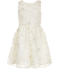 Rare Editions Big Girls Long-Sleeve Faux-Fur Bolero & Illusion-Bodice/Soutache-Skirted Fit-And-Flare Dress