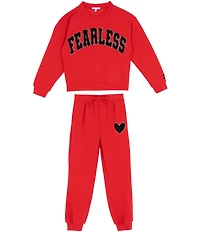 Rare Editions Big Girls Long-Sleeve Fearless PolarFleece Sweatshirt & Matching Jogger Pants Set