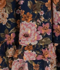 Rare Editions Big Girls Long-Sleeve Floral-Printed Lurex Chiffon Fit-And-Flare Dress