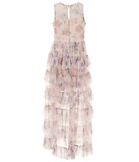 Rare Editions Big Girls Long Sleeve Floral Printed Mesh Walk Thru Ruffle Maxi Dress