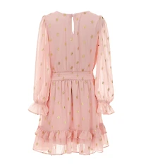 Rare Editions Big Girls Long-Sleeve Foiled-Dotted Chiffon Fit-And-Flare Dress