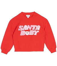 Rare Editions Big Girls Long Sleeve French Terry Pullover Santa Baby Sweatshirt