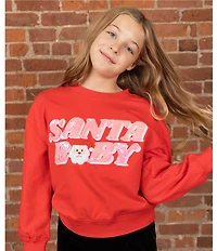 Rare Editions Big Girls Long Sleeve French Terry Pullover Santa Baby Sweatshirt
