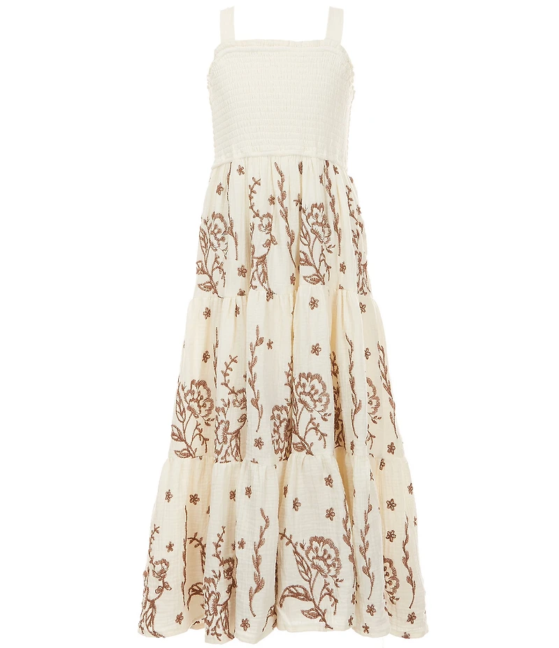 Rare Editions Big Girls Long Sleeve Fringe Jacket & Sleeveless Embroidered Tiered Maxi Dress Set