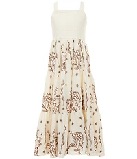 Rare Editions Big Girls Long Sleeve Fringe Jacket & Sleeveless Embroidered Tiered Maxi Dress Set