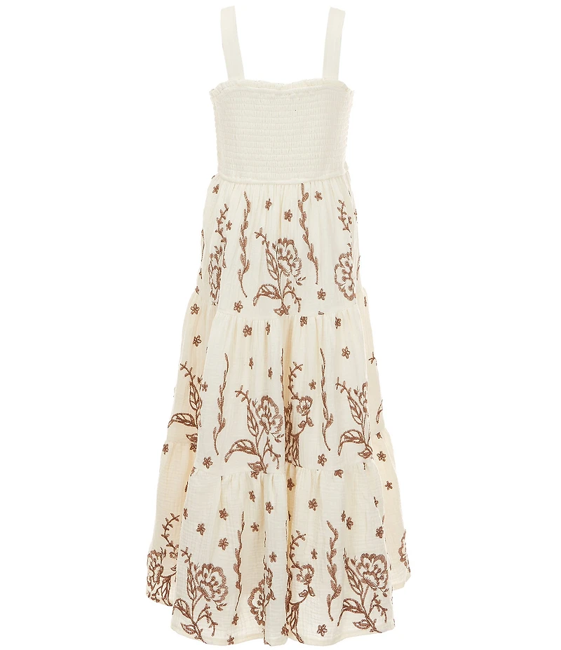 Rare Editions Big Girls Long Sleeve Fringe Jacket & Sleeveless Embroidered Tiered Maxi Dress Set