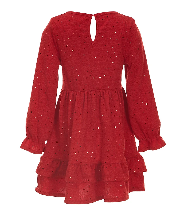 Rare Editions Big Girls Long Sleeve Knit Glitter Two Tier Ruffle Dress