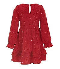 Rare Editions Big Girls Long Sleeve Knit Glitter Two Tier Ruffle Dress