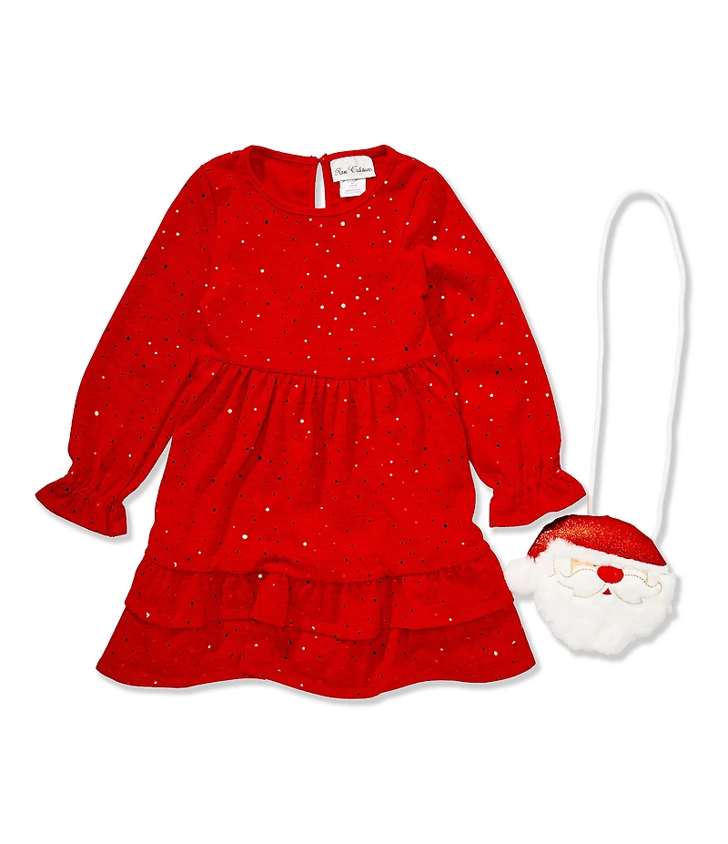 Rare Editions Big Girls Long Sleeve Knit Glitter Two Tier Ruffle Dress