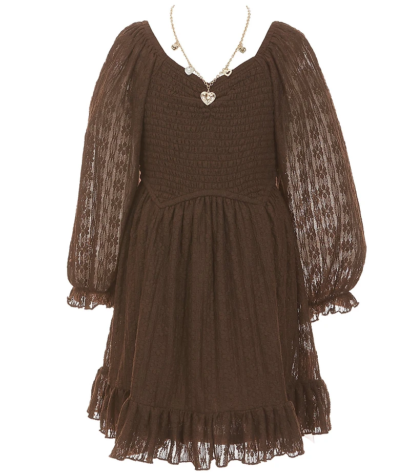 Rare Editions Big Girls Long Sleeve Lace Mini Dress