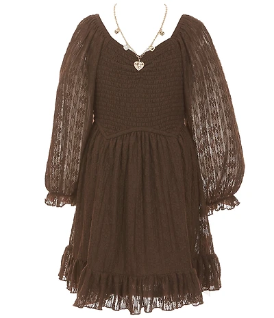 Rare Editions Big Girls Long Sleeve Lace Mini Dress
