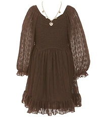 Rare Editions Big Girls Long Sleeve Lace Mini Dress