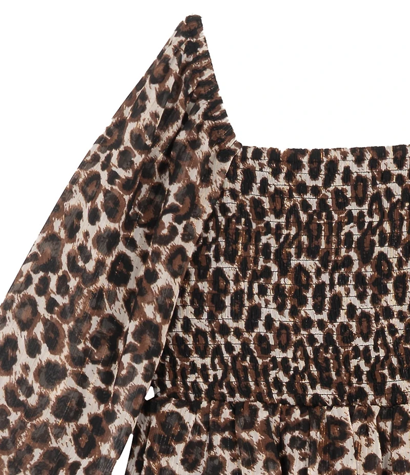 Rare Editions Big Girls Long-Sleeve Leopard-Printed Chiffon Tunic Top & Solid Knit Flared-Leg Leggings Set