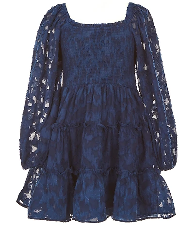 Rare Editions Big Girls Long Sleeve Lurex Burnout Chiffon Fit-And-Flare Dress