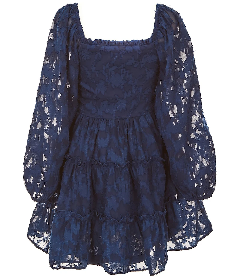 Rare Editions Big Girls Long Sleeve Lurex Burnout Chiffon Fit-And-Flare Dress