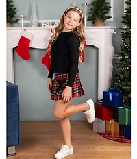 Rare Editions Big Girls Long Sleeve Mock Neck Sweater Eyelash Sleeveless Vest Plaid Skirt 3-Piece Set