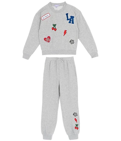 Rare Editions Big Girls Long-Sleeve Patch Artwork PolarFleece Sweatshirt & Matching Jogger Pants Set